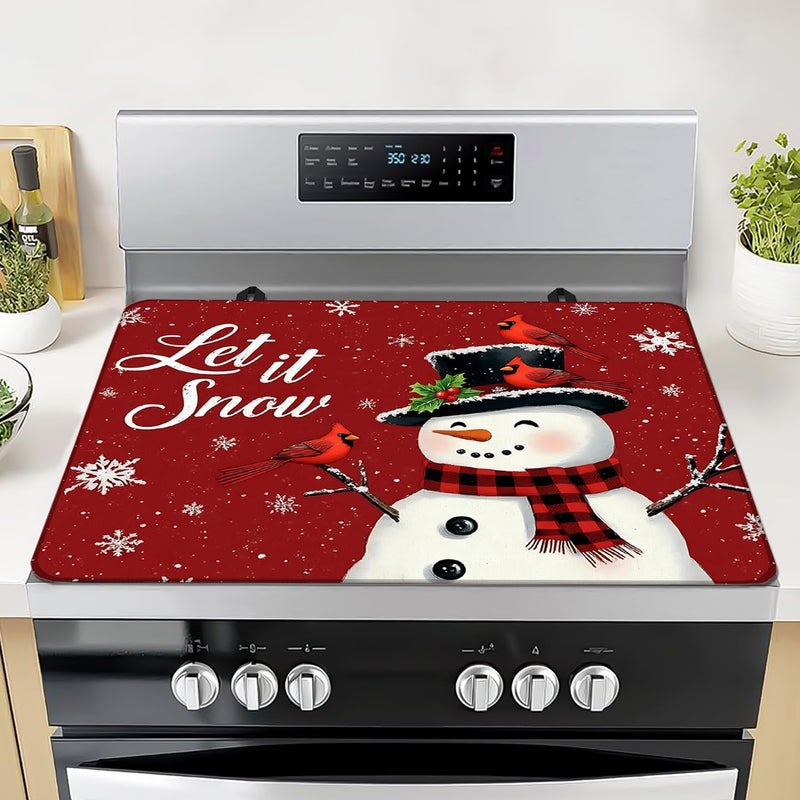 Seimip Christmas Snowmen Stove Cover Let It Snow Winter Stove Top Cover for Kitchen Decor Red Electric Stove Pad Xmas Party Non-Stick Gas Burners Covers Washable Countertop Protector Keep Stove Clean - Image 1